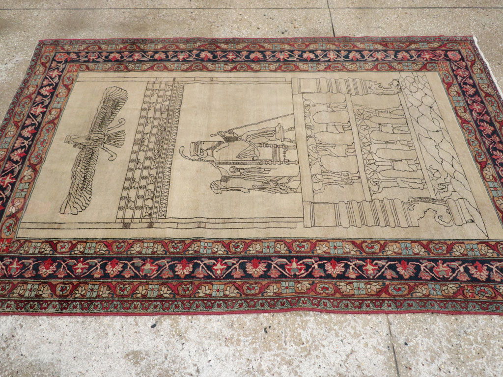 Antique Persian Lavar Kerman Pictorial Rug, No.22861 - Gsblank