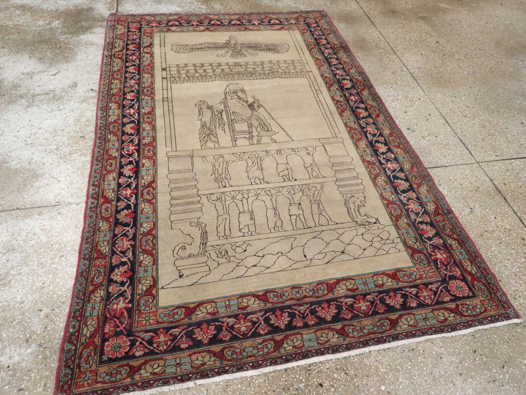 Antique Persian Lavar Kerman Pictorial Rug, No.22861 - Gsblank