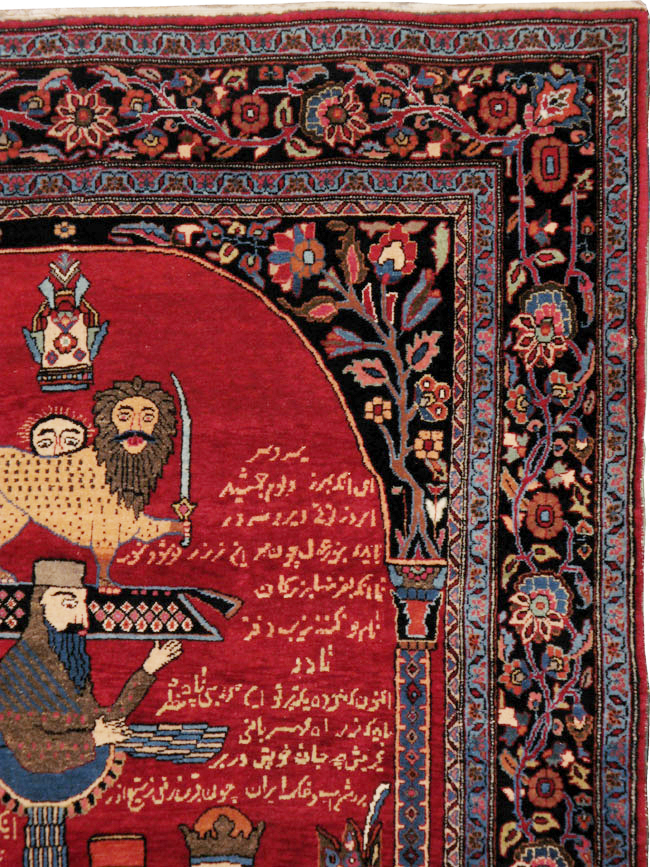 Vintage Persian Mashad Pictorial Rug, No.22901 - Gsblank