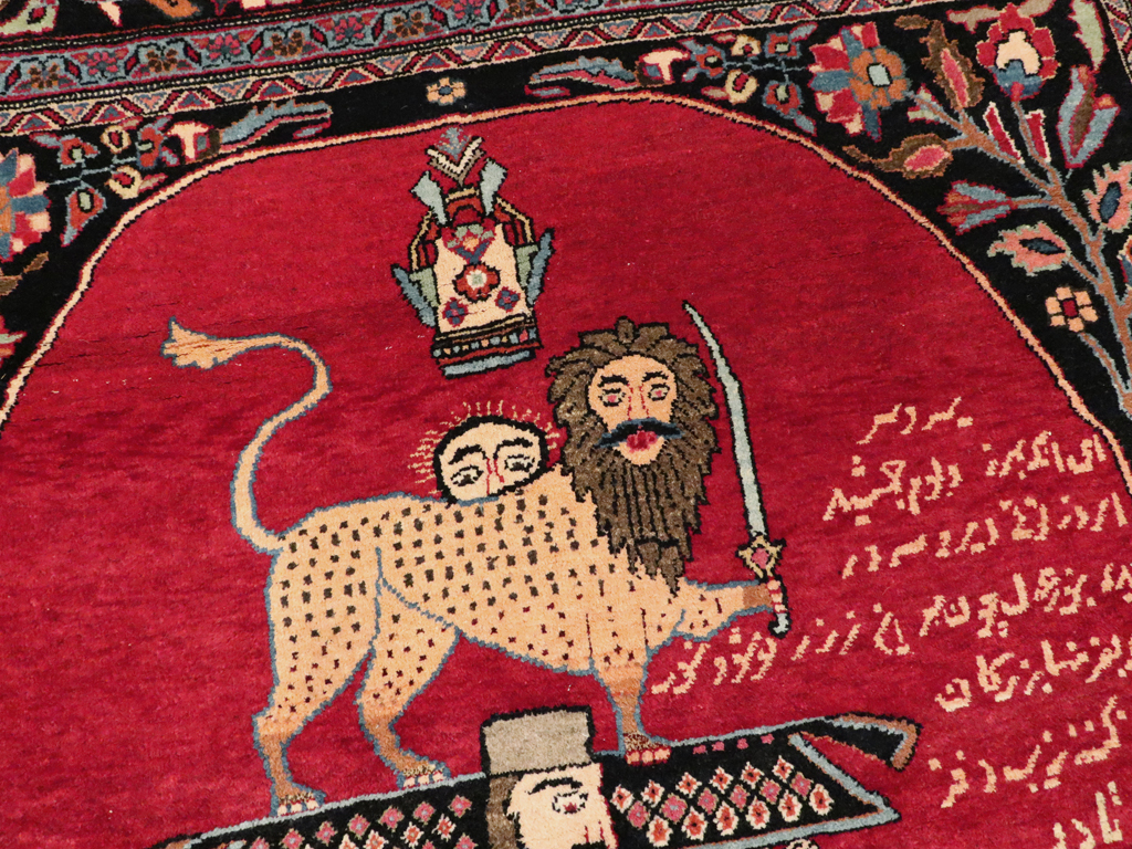 Vintage Persian Mashad Pictorial Rug, No.22901 - Gsblank