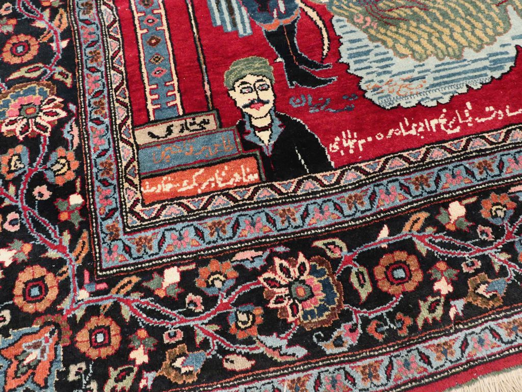Vintage Persian Mashad Pictorial Rug, No.22901 - Gsblank