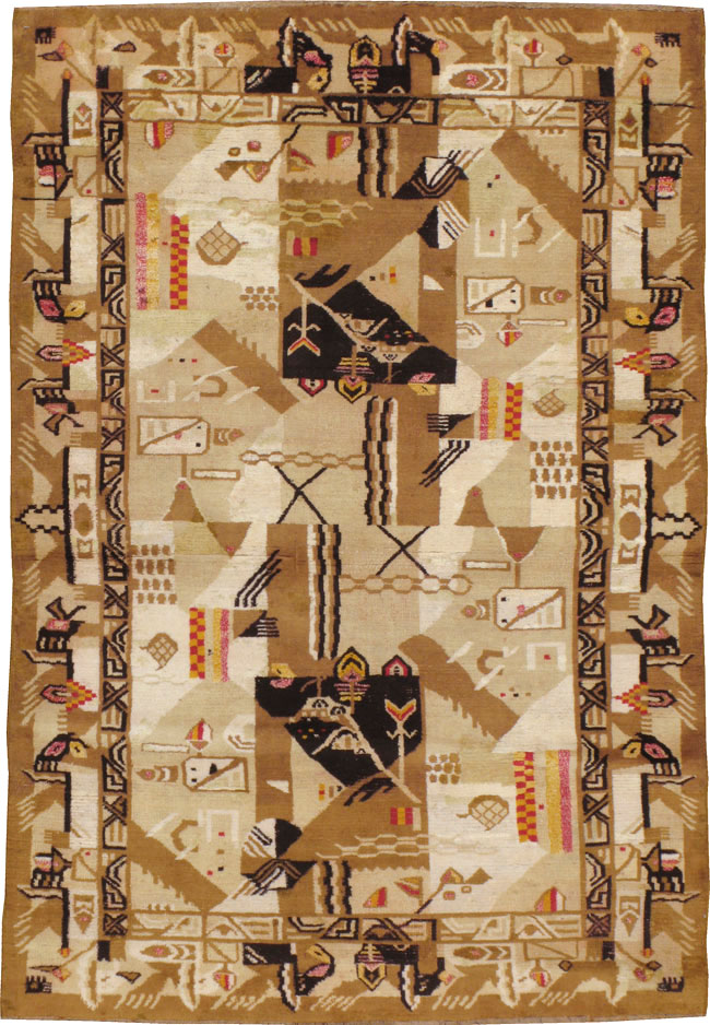 Vintage Indian Cotton Agra Art Deco Rug Inspired By Edward McKnight Kauffer, No.22935 - Gsblank