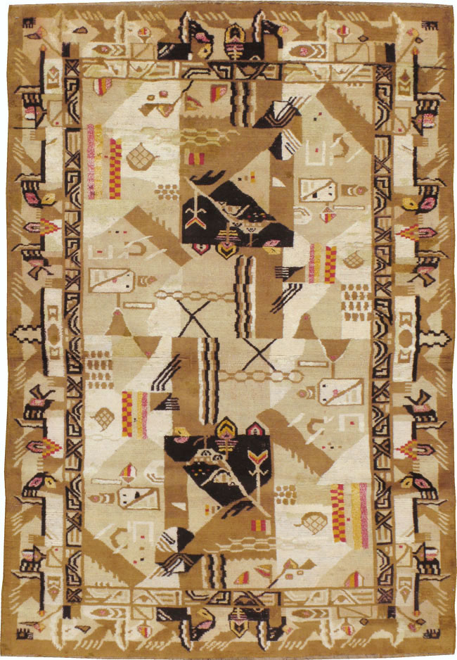 Vintage Indian Cotton Agra Art Deco Rug Inspired By Edward McKnight Kauffer, No.22935 - Gsblank