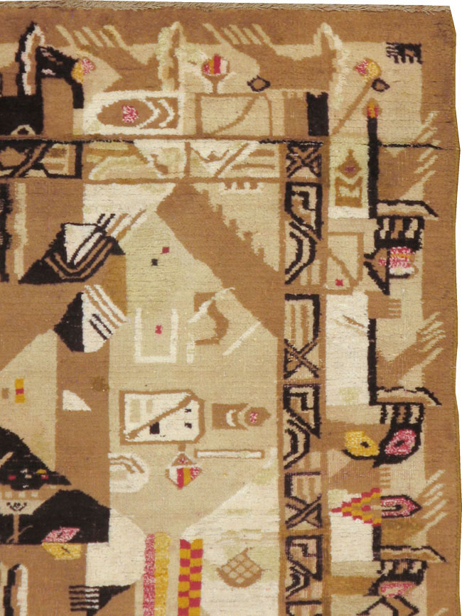 Vintage Indian Cotton Agra Art Deco Rug Inspired By Edward McKnight Kauffer, No.22935 - Gsblank