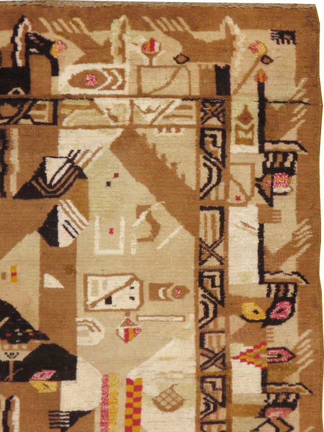 Vintage Indian Cotton Agra Art Deco Rug Inspired By Edward McKnight Kauffer, No.22935 - Gsblank