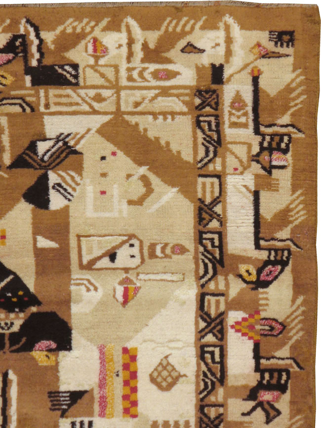 Vintage Indian Cotton Agra Art Deco Rug Inspired By Edward McKnight Kauffer, No.22935 - Gsblank