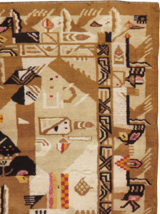 Vintage Indian Cotton Agra Art Deco Rug Inspired By Edward McKnight Kauffer, No.22935 - Gsblank