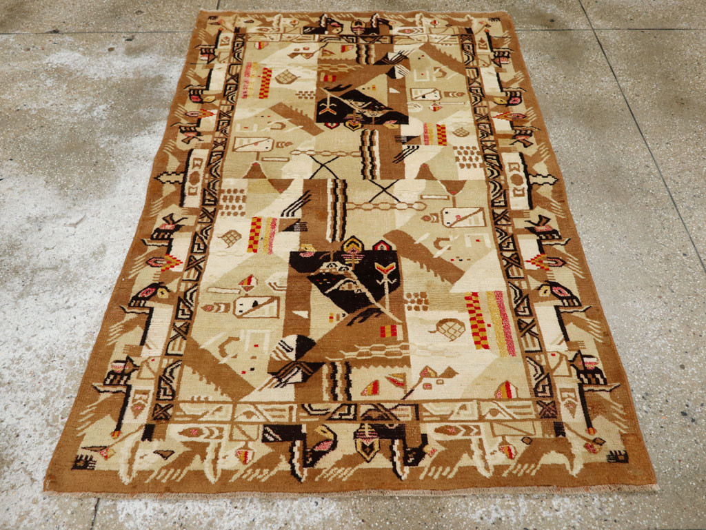 Vintage Indian Cotton Agra Art Deco Rug Inspired By Edward McKnight Kauffer, No.22935 - Gsblank