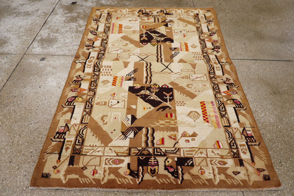 Vintage Indian Cotton Agra Art Deco Rug Inspired By Edward McKnight Kauffer, No.22935 - Gsblank