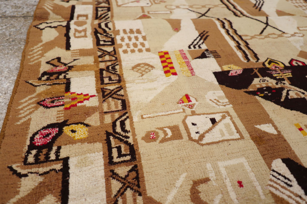 Vintage Indian Cotton Agra Art Deco Rug Inspired By Edward McKnight Kauffer, No.22935 - Gsblank