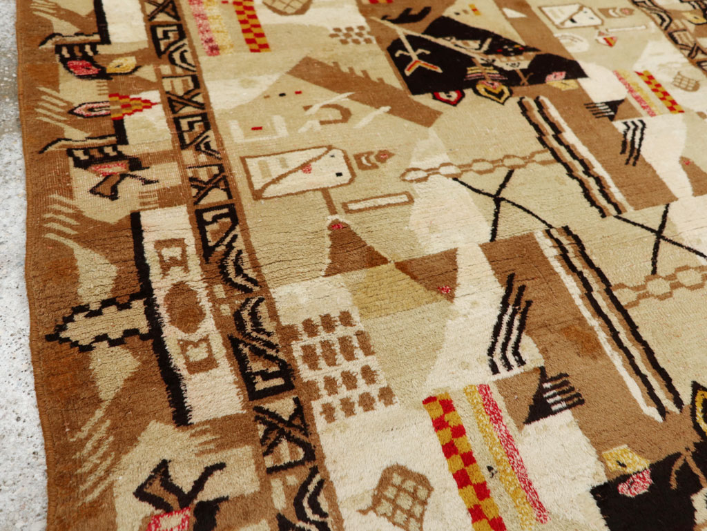 Vintage Indian Cotton Agra Art Deco Rug Inspired By Edward McKnight Kauffer, No.22935 - Gsblank