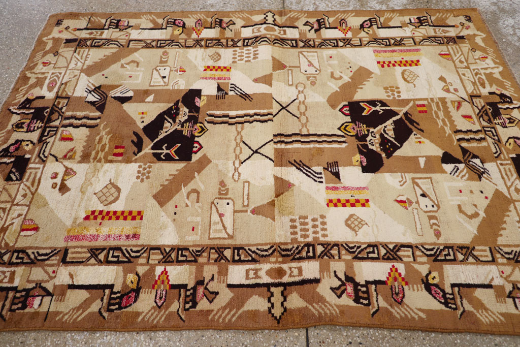 Vintage Indian Cotton Agra Art Deco Rug Inspired By Edward McKnight Kauffer, No.22935 - Gsblank