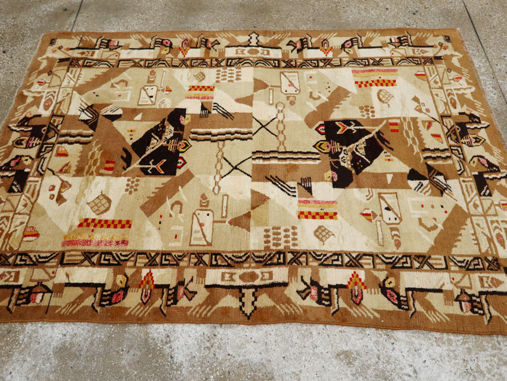 Vintage Indian Cotton Agra Art Deco Rug Inspired By Edward McKnight Kauffer, No.22935 - Gsblank