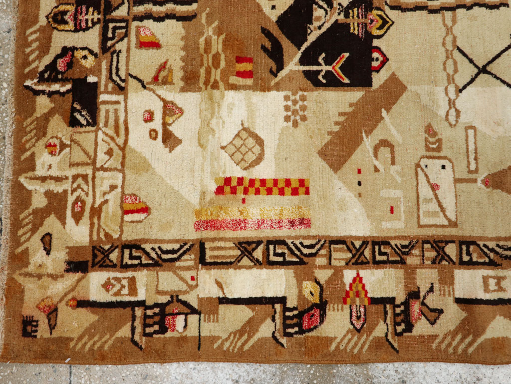 Vintage Indian Cotton Agra Art Deco Rug Inspired By Edward McKnight Kauffer, No.22935 - Gsblank