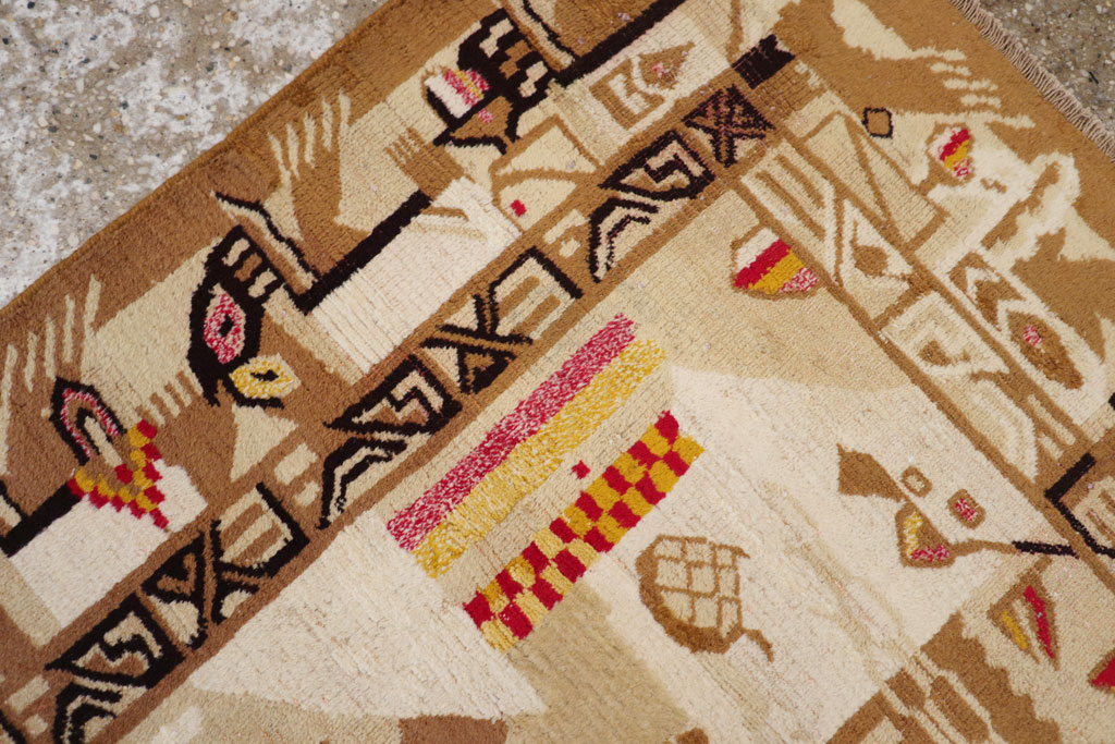 Vintage Indian Cotton Agra Art Deco Rug Inspired By Edward McKnight Kauffer, No.22935 - Gsblank