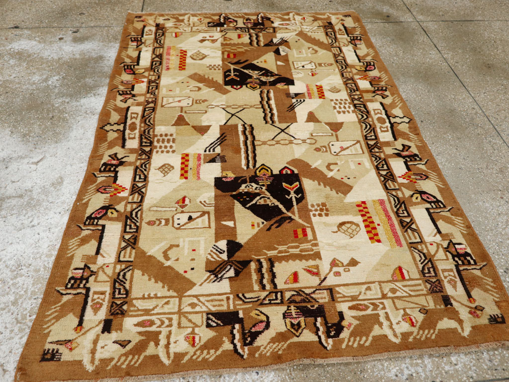 Vintage Indian Cotton Agra Art Deco Rug Inspired By Edward McKnight Kauffer, No.22935 - Gsblank