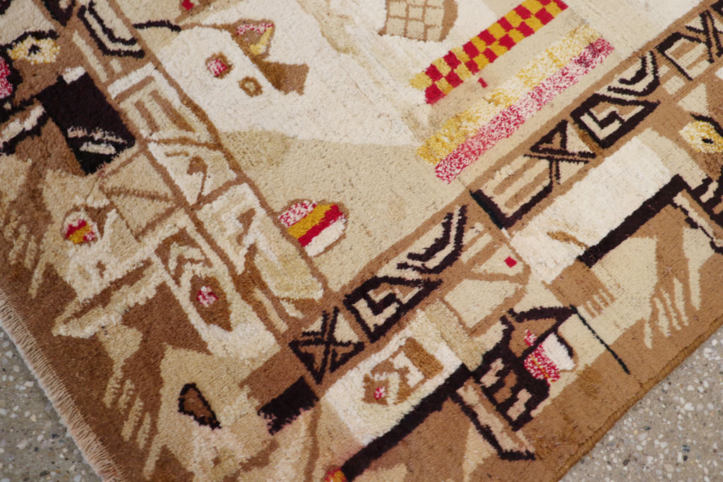 Vintage Indian Cotton Agra Art Deco Rug Inspired By Edward McKnight Kauffer, No.22935 - Gsblank