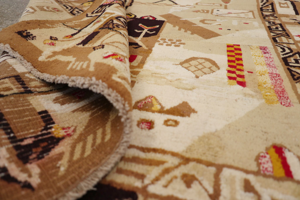 Vintage Indian Cotton Agra Art Deco Rug Inspired By Edward McKnight Kauffer, No.22935 - Gsblank