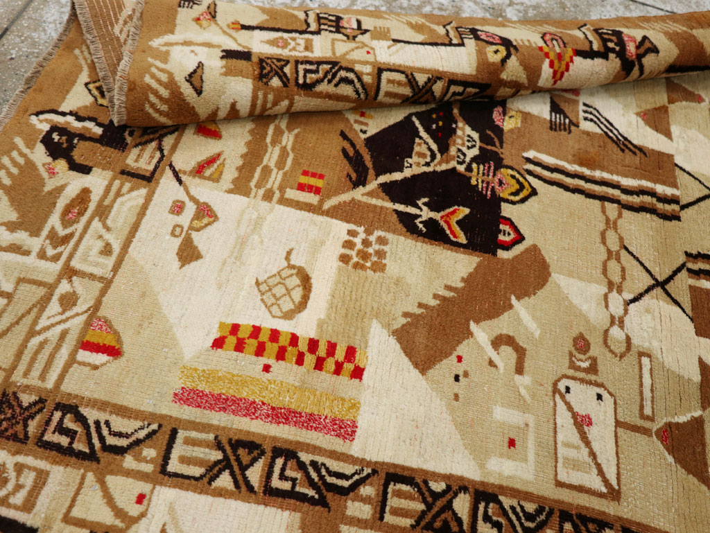 Vintage Indian Cotton Agra Art Deco Rug Inspired By Edward McKnight Kauffer, No.22935 - Gsblank