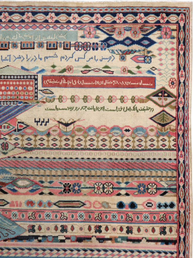 Vintage Persian Kashan Modernist Rug, No.22983 - Gsblank