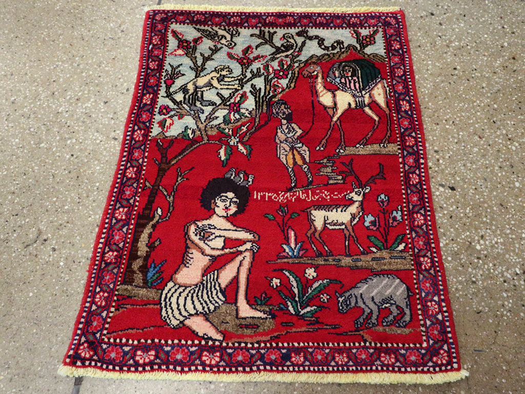Vintage Persian Tabriz Pictorial Rug, No.22998 - Gsblank
