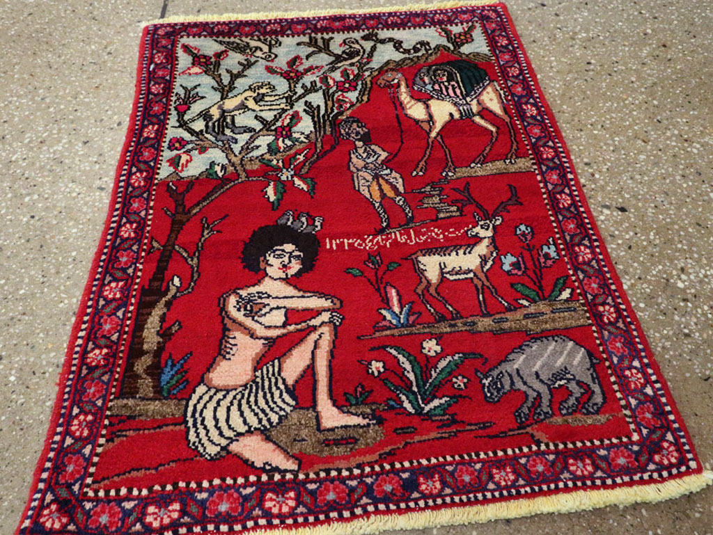 Vintage Persian Tabriz Pictorial Rug, No.22998 - Gsblank