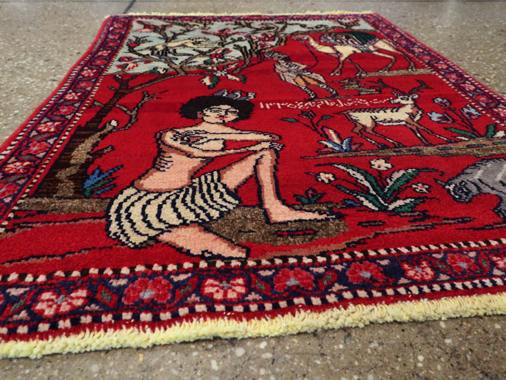 Vintage Persian Tabriz Pictorial Rug, No.22998 - Gsblank