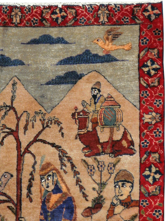 Vintage Persian Tabriz Pictorial Rug, No.22999 - Gsblank