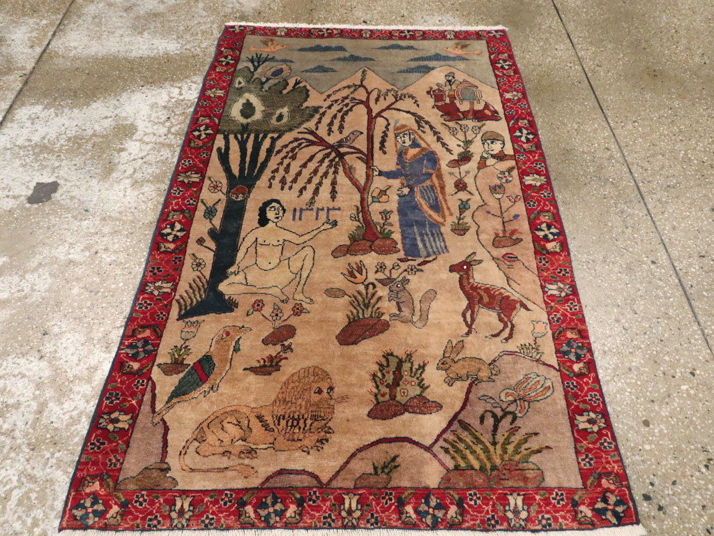 Vintage Persian Tabriz Pictorial Rug, No.22999 - Gsblank