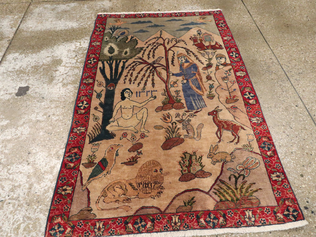 Vintage Persian Tabriz Pictorial Rug, No.22999 - Gsblank