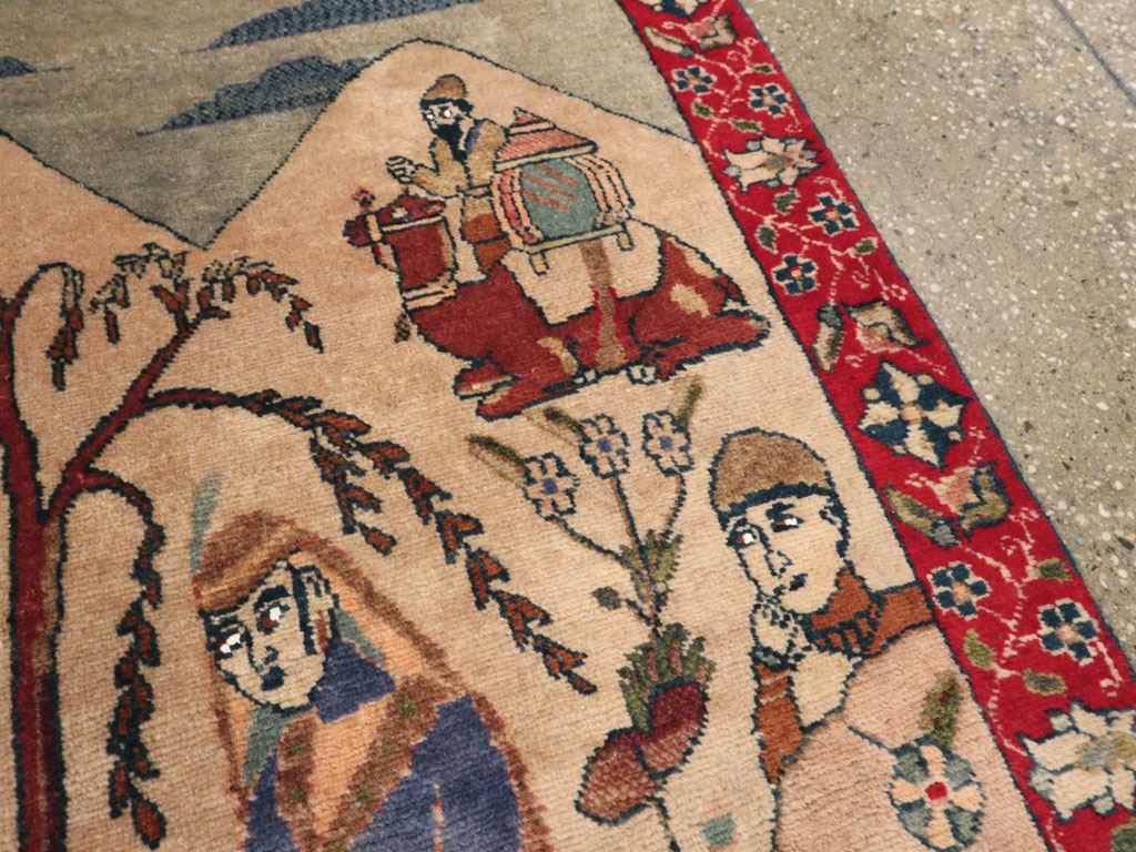 Vintage Persian Tabriz Pictorial Rug, No.22999 - Gsblank