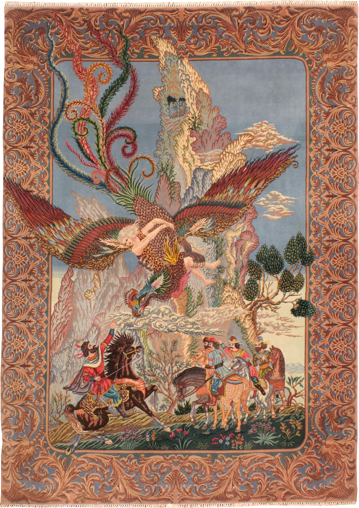 Vintage Persian Tabriz Pictorial Rug, No.23008 - Gsblank
