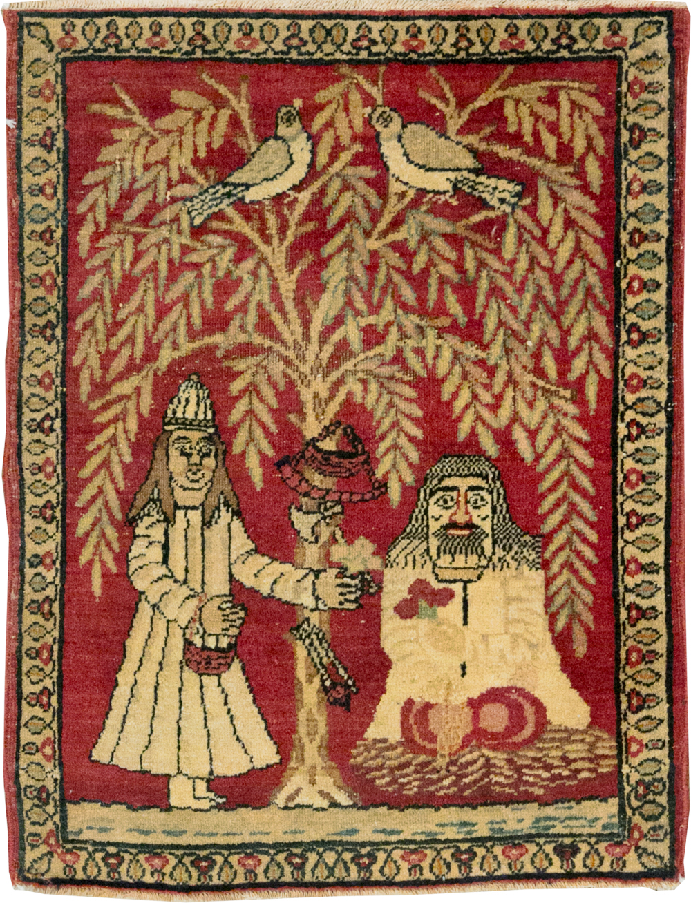 Antique Persian Lavar Kerman Pictorial Rug (Pair: 1 of 2), No.23029 - Gsblank