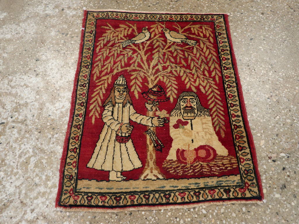 Antique Persian Lavar Kerman Pictorial Rug (Pair: 1 of 2), No.23029 - Gsblank