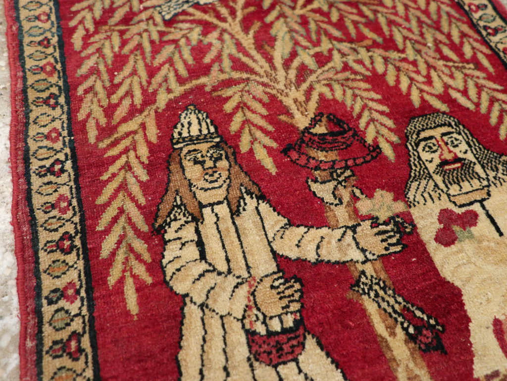 Antique Persian Lavar Kerman Pictorial Rug (Pair: 1 of 2), No.23029 - Gsblank