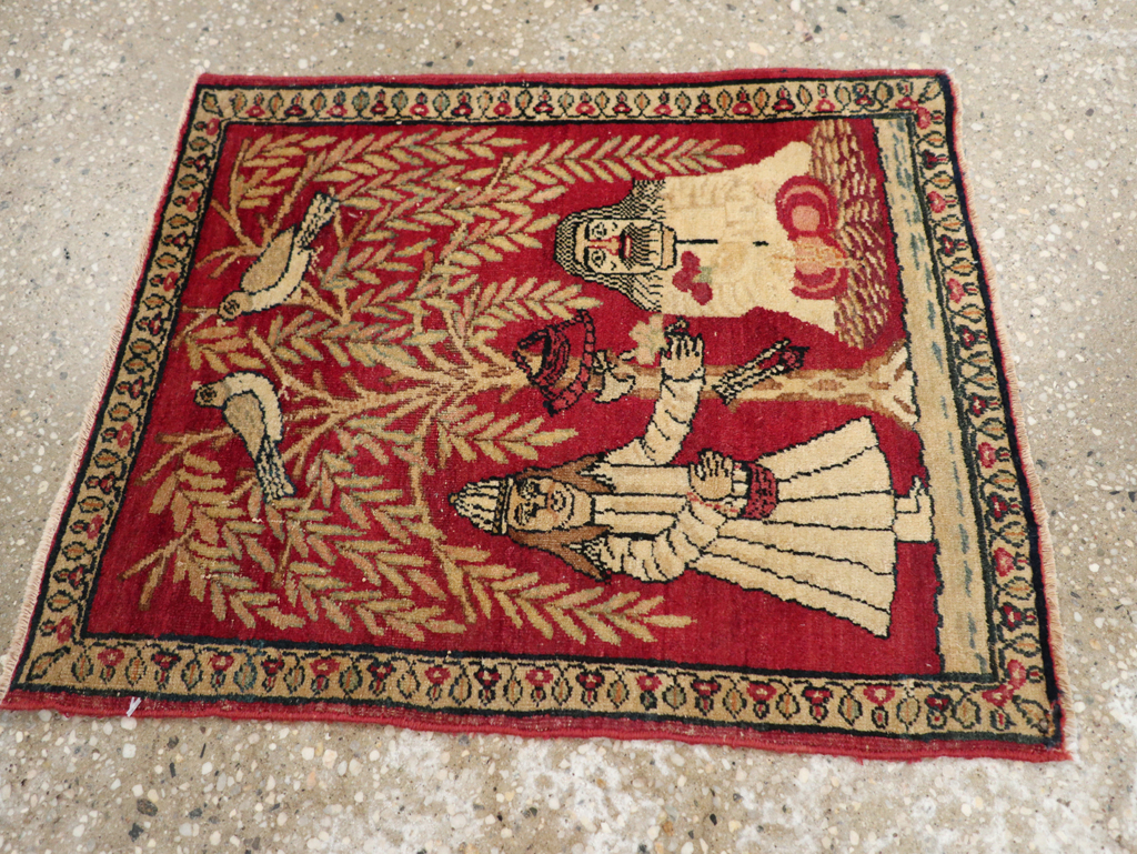 Antique Persian Lavar Kerman Pictorial Rug (Pair: 1 of 2), No.23029 - Gsblank