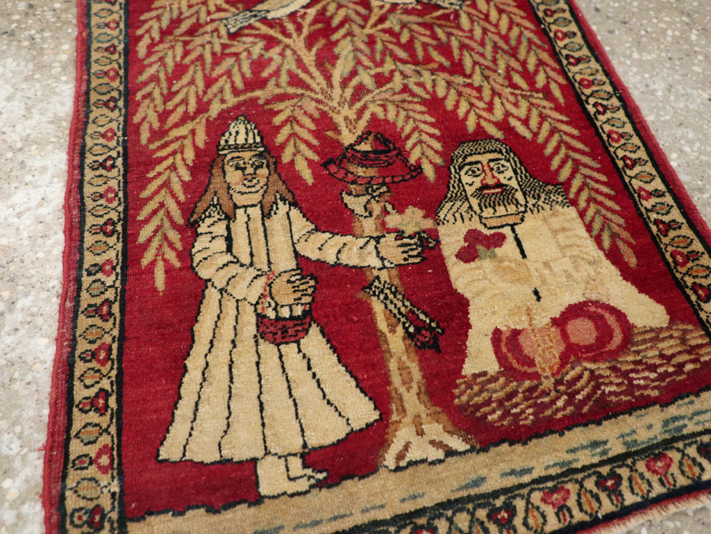 Antique Persian Lavar Kerman Pictorial Rug (Pair: 1 of 2), No.23029 - Gsblank