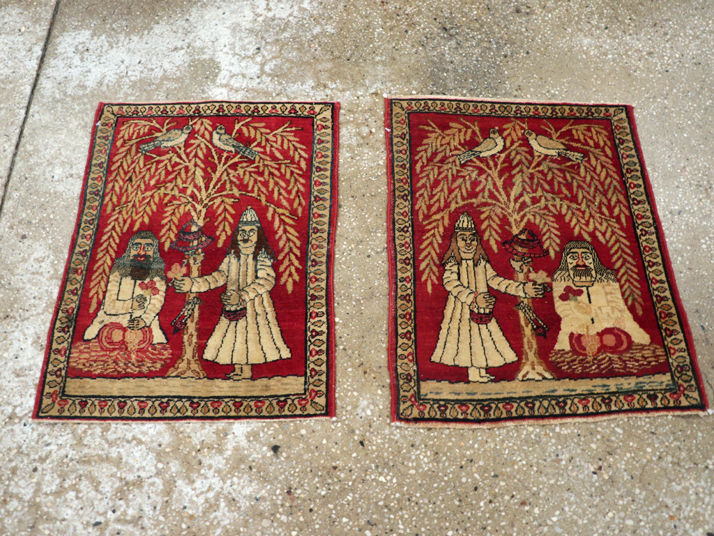 Antique Persian Lavar Kerman Pictorial Rug (Pair: 1 of 2), No.23029 - Gsblank