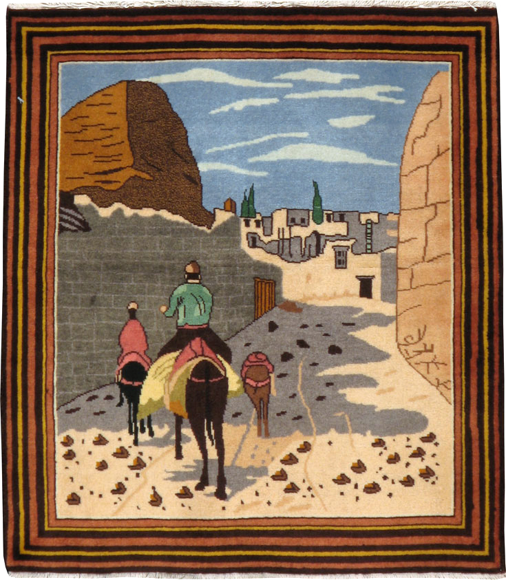 Vintage Persian Tabriz Pictorial Rug, No.23068 - Gsblank