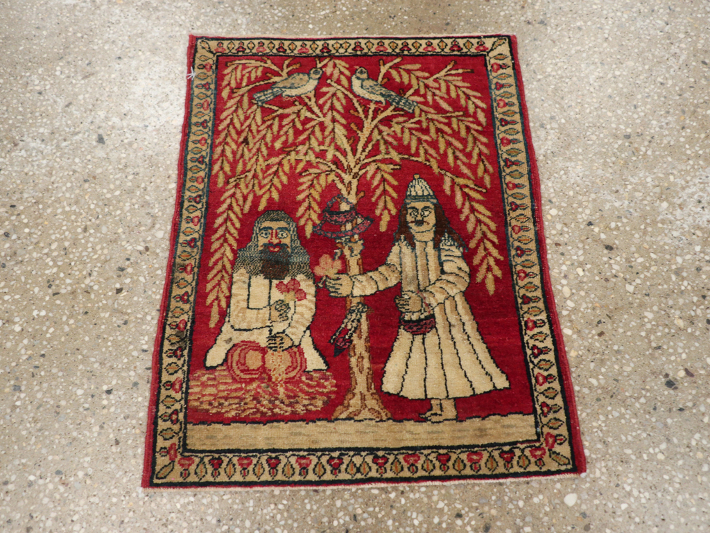 Antique Persian Lavar Kerman Pictorial Rug (Pair: 2 of 2), No.23078 - Gsblank