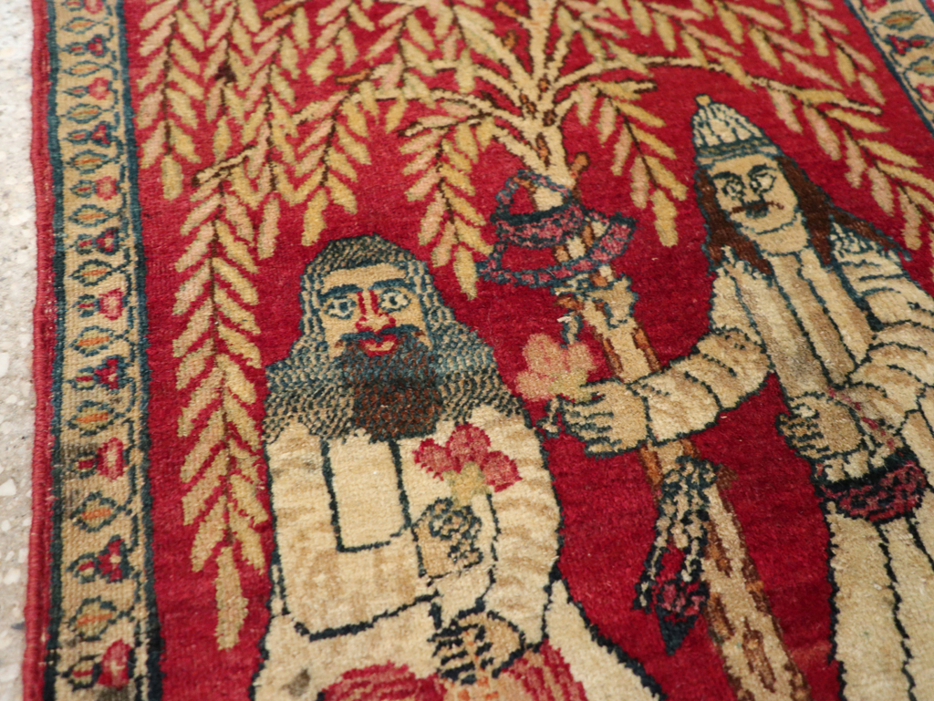 Antique Persian Lavar Kerman Pictorial Rug (Pair: 2 of 2), No.23078 - Gsblank