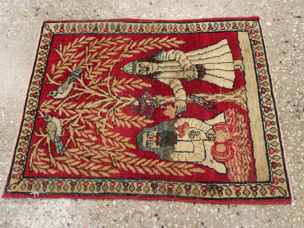 Antique Persian Lavar Kerman Pictorial Rug (Pair: 2 of 2), No.23078 - Gsblank