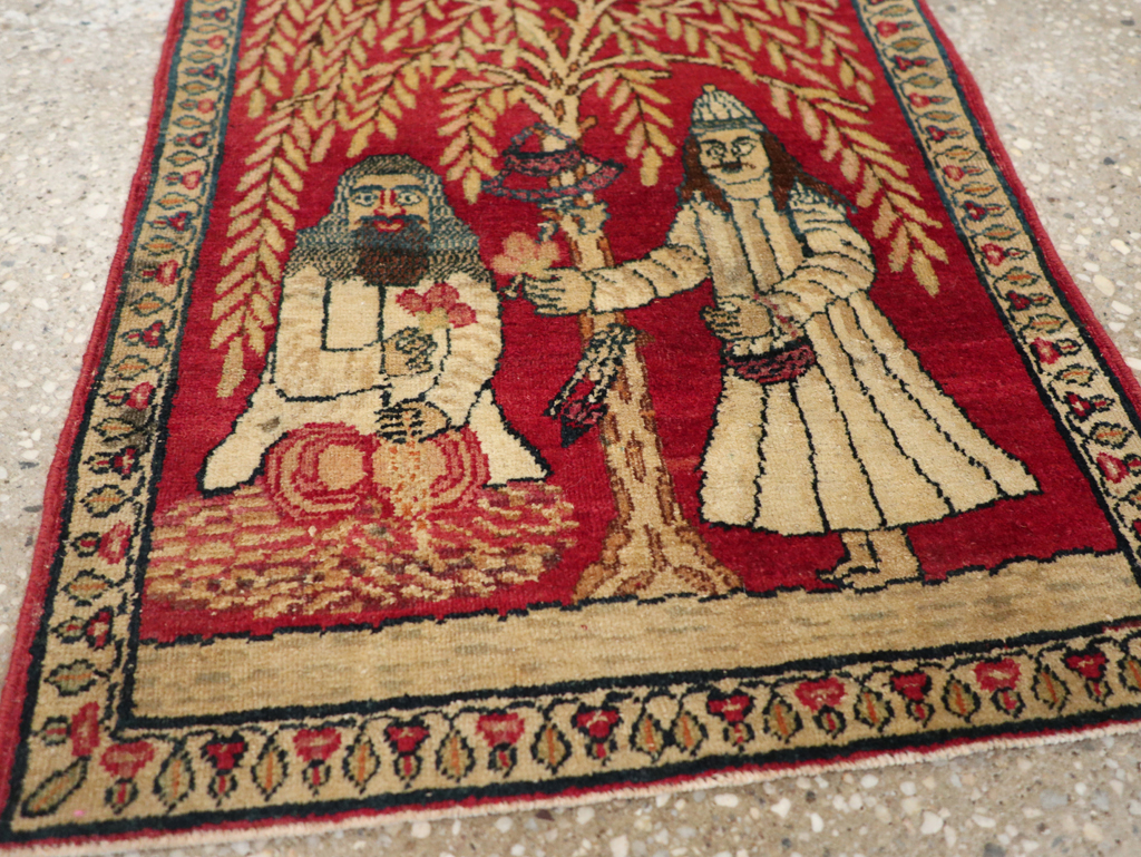 Antique Persian Lavar Kerman Pictorial Rug (Pair: 2 of 2), No.23078 - Gsblank