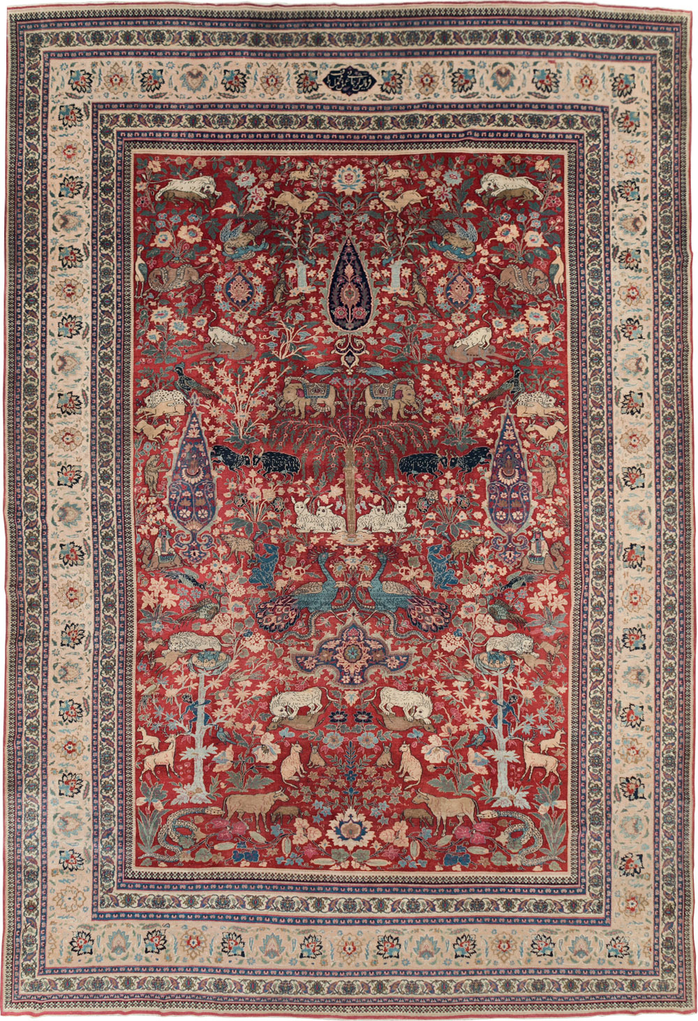 Antique Persian Mashad Pictorial Oversize Carpet, No.23094 - Gsblank