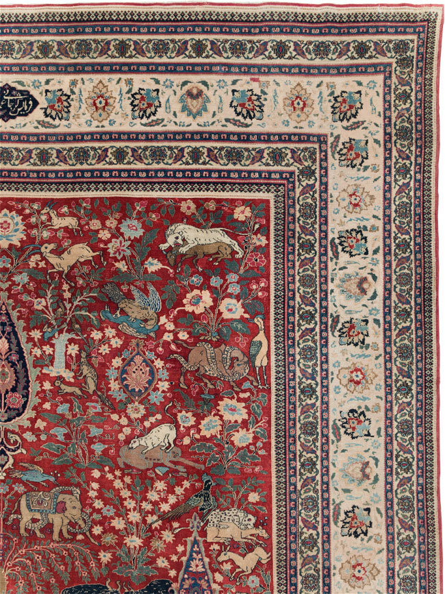 Antique Persian Mashad Pictorial Oversize Carpet, No.23094 - Gsblank