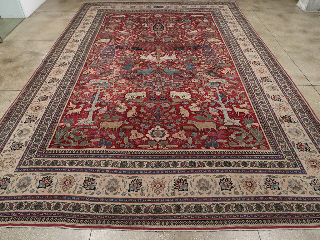 Antique Persian Mashad Pictorial Oversize Carpet, No.23094 - Gsblank
