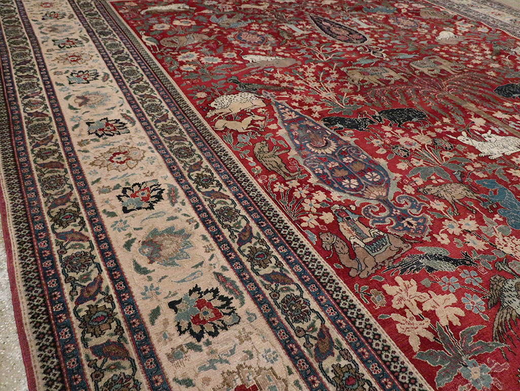 Antique Persian Mashad Pictorial Oversize Carpet, No.23094 - Gsblank