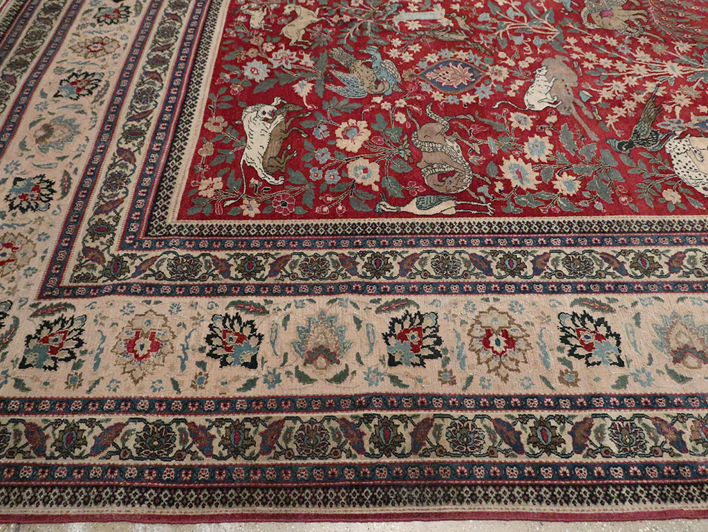 Antique Persian Mashad Pictorial Oversize Carpet, No.23094 - Gsblank