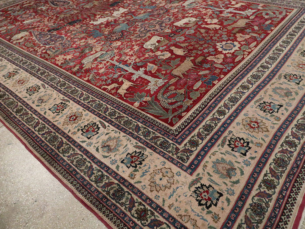 Antique Persian Mashad Pictorial Oversize Carpet, No.23094 - Gsblank