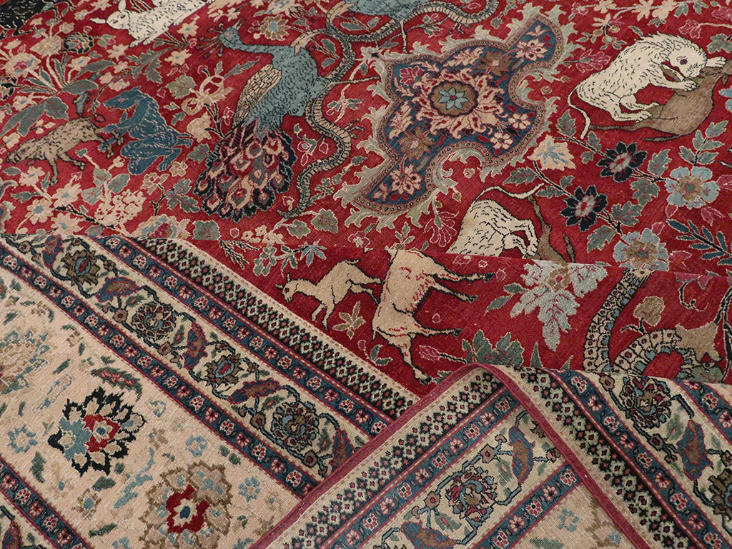Antique Persian Mashad Pictorial Oversize Carpet, No.23094 - Gsblank